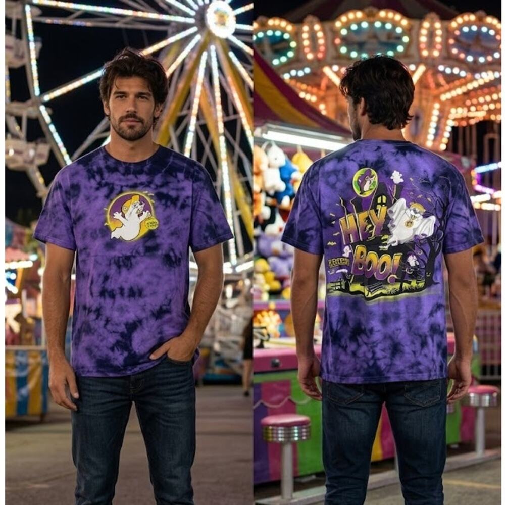 Buc-ee's 2024 Halloween Hey Boo Shirt Men’s Medium 38-40 Purple Tie-Dye NWOT